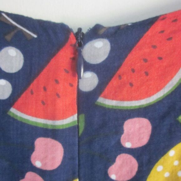 Tulip B Sleeveless Dress Size ML Cotton Blend Summer Fruit Print Blue Zip Shift - Picture 7 of 12
